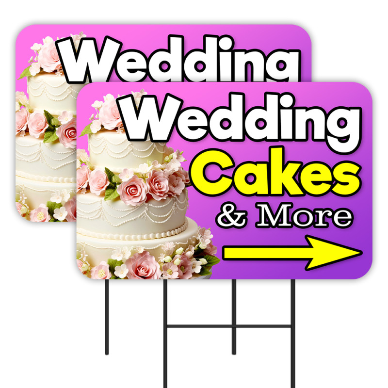 Wedding Cakes - Bakery 2 Pack Double-Sided Yard Signs 16" x 24" with Metal Stakes (Made in Texas)