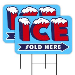 Ice Sold Here - Arrow 2 Pack Double-Sided Yard Signs 16" x 24" with Metal Stakes (Made in Texas)