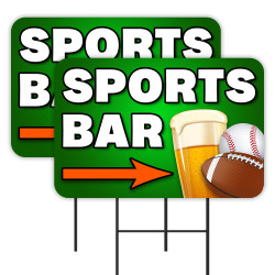 Sports Bar - Beer Food 2 Pack Double-Sided Yard Signs 16" x 24" with Metal Stakes (Made in Texas)
