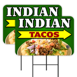 Indian Tacos 2 Pack Double-Sided Yard Signs 16" x 24" with Metal Stakes (Made in Texas)