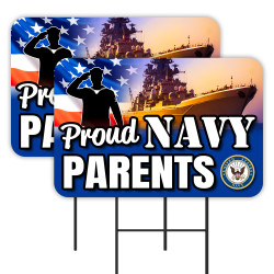 Proud NAVY Parents - Military 2 Pack Double-Sided Yard Signs 16" x 24" with Metal Stakes (Made in Texas)