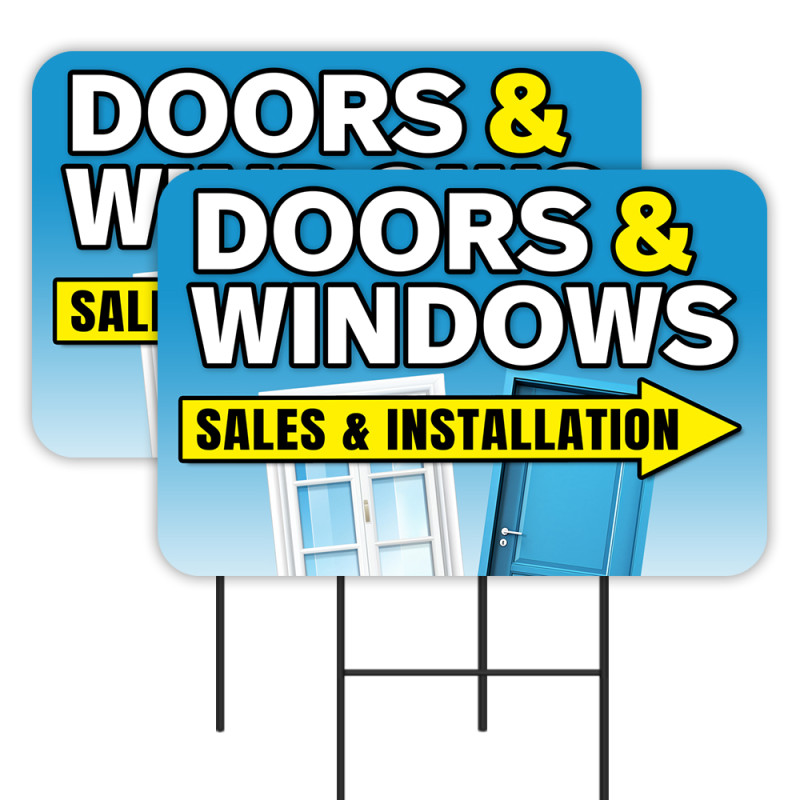 Doors & Windows - Home Improvement 2 Pack Double-Sided Yard Signs 16" x 24" with Metal Stakes (Made in Texas)