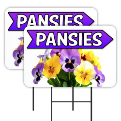 Pansies - Flowers Plants 2 Pack Double-Sided Yard Signs 16" x 24" with Metal Stakes (Made in Texas)