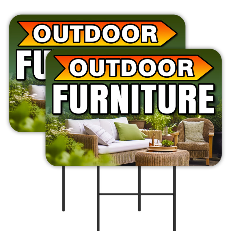 Outdoor Furniture - Patio Grill 2 Pack Double-Sided Yard Signs 16" x 24" with Metal Stakes (Made in Texas)