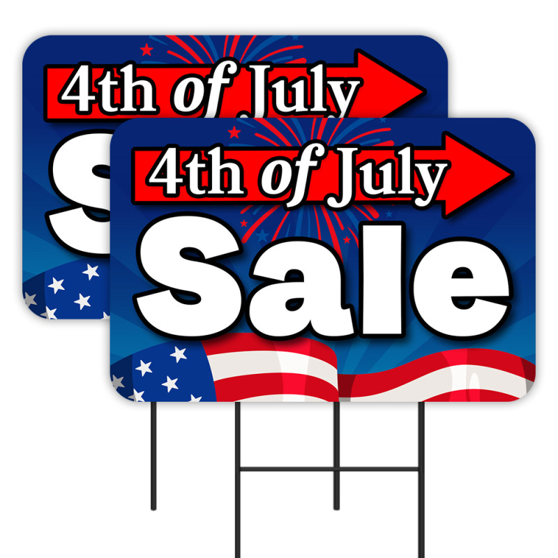 Fourth Of July Sale - Independence Day 2 Pack Double-Sided Yard Signs 16" x 24" with Metal Stakes (Made in Texas)