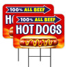 All Beef Hot Dogs 2 Pack Double-Sided Yard Signs 16" x 24" with Metal Stakes (Made in Texas)