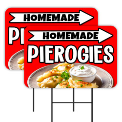 Homemade Pierogies - Dumplings 2 Pack Double-Sided Yard Signs 16" x 24" with Metal Stakes (Made in Texas)