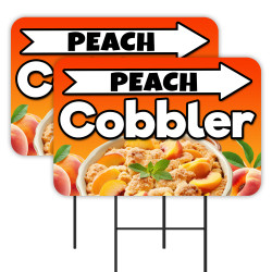 Peach Cobbler 2 Pack Double-Sided Yard Signs 16" x 24" with Metal Stakes (Made in Texas)