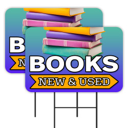 Books - New & Used 2 Pack Double-Sided Yard Signs 16" x 24" with Metal Stakes (Made in Texas)