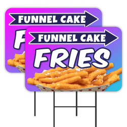 Funnel Cake Fries 2 Pack Double-Sided Yard Signs 16" x 24" with Metal Stakes (Made in Texas)