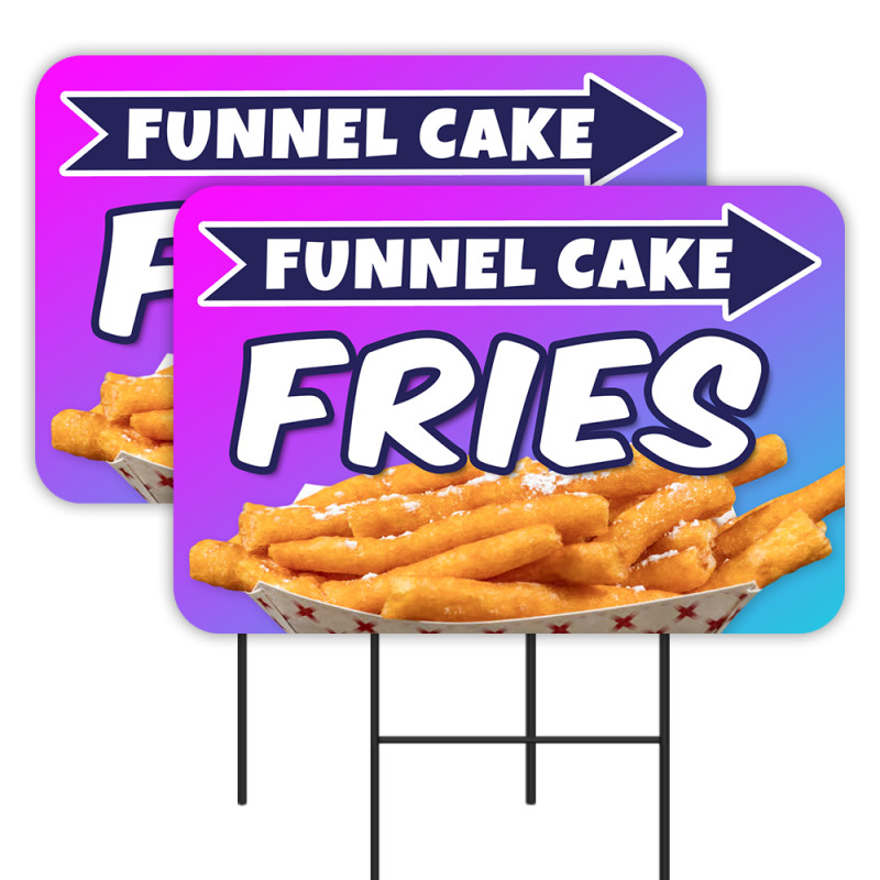 Funnel Cake Fries 2 Pack Double-Sided Yard Signs 16" x 24" with Metal Stakes (Made in Texas)