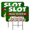 Slot Machines - Slots Poker 2 Pack Double-Sided Yard Signs 16" x 24" with Metal Stakes (Made in Texas)