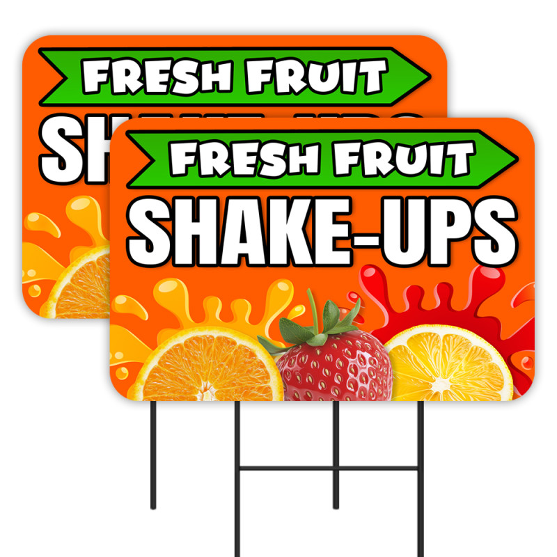 Fruit Shake-Ups - Lemon Strawberry 2 Pack Double-Sided Yard Signs 16" x 24" with Metal Stakes (Made in Texas)