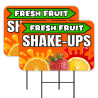 Fruit Shake-Ups - Lemon Strawberry 2 Pack Double-Sided Yard Signs 16" x 24" with Metal Stakes (Made in Texas)