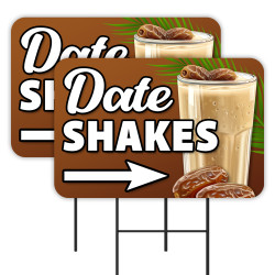 Date Shakes - Milkshakes 2 Pack Double-Sided Yard Signs 16" x 24" with Metal Stakes (Made in Texas)