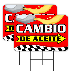 Cambio de Aceite - Oil Change 2 Pack Double-Sided Yard Signs 16" x 24" with Metal Stakes (Made in Texas)