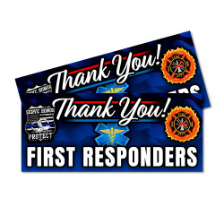 Thank You First Responders - Fire Police Car Decals 2 Pack Removable Bumper Stickers (9x4 inches)