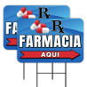 Farmacia - Pharmacy 2 Pack Double-Sided Yard Signs 16" x 24" with Metal Stakes (Made in Texas)