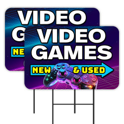 Video Games 2 Pack Double-Sided Yard Signs 16" x 24" with Metal Stakes (Made in Texas)