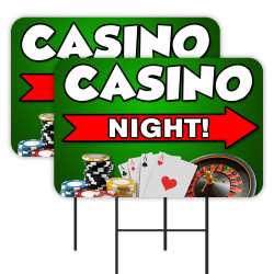 Casino Night - Poker Roulette 2 Pack Double-Sided Yard Signs 16" x 24" with Metal Stakes (Made in Texas)