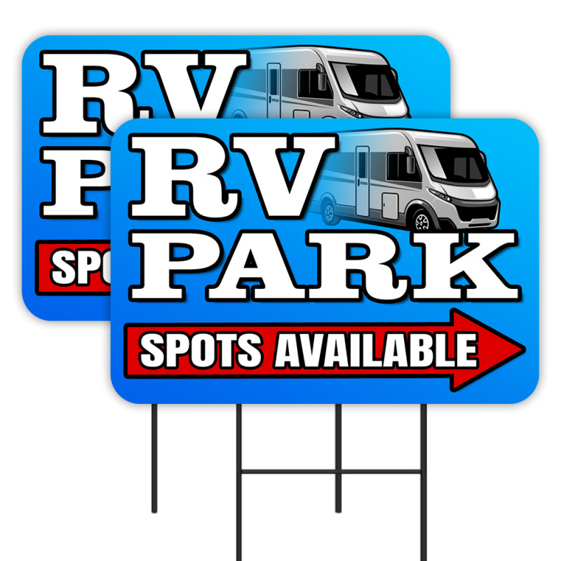 RV Park 2 Pack Double-Sided Yard Signs 16" x 24" with Metal Stakes (Made in Texas)