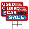 Used Car Sale 2 Pack Double-Sided Yard Signs 16" x 24" with Metal Stakes (Made in Texas)