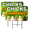 Chicks For Sale - Eggs Chickens 2 Pack Double-Sided Yard Signs 16" x 24" with Metal Stakes (Made in Texas)
