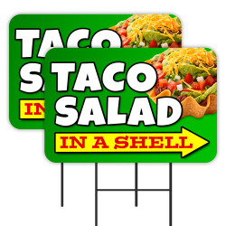 Taco Salad 2 Pack Double-Sided Yard Signs 16" x 24" with Metal Stakes (Made in Texas)