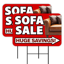 Sofa Sale - Furniture Mattress 2 Pack Double-Sided Yard Signs 16" x 24" with Metal Stakes (Made in Texas)