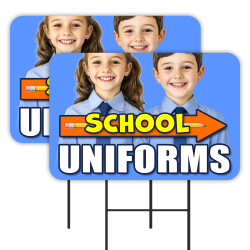 School Uniforms - Now Enrolling 2 Pack Double-Sided Yard Signs 16" x 24" with Metal Stakes (Made in Texas)