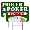 Poker Tonight - Cards Games 2 Pack Double-Sided Yard Signs 16" x 24" with Metal Stakes (Made in Texas)