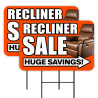 Recliner Sale - Furniture Mattress 2 Pack Double-Sided Yard Signs 16" x 24" with Metal Stakes (Made in Texas)