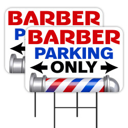 Barber Shop Parking Only - Haircuts 2 Pack Double-Sided Yard Signs 16" x 24" with Metal Stakes (Made in Texas)
