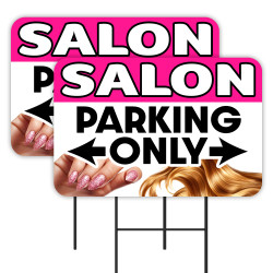 Salon Parking Only - Nails Hair 2 Pack Double-Sided Yard Signs 16" x 24" with Metal Stakes (Made in Texas)