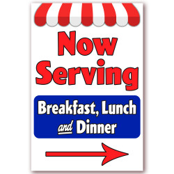 Now Serving Breakfast Lunch & Dinner Economy A-Frame Sign 24" Wide by 36" Tall (Made in The USA)