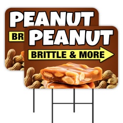 Peanut Brittle & More - Cashew Nuts Candy 2 Pack Double-Sided Yard Signs 16" x 24" with Metal Stakes (Made in Texas)