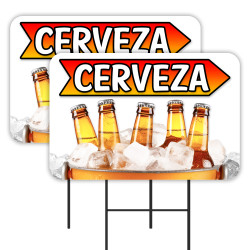Cerveza - Beer Liquor Wine 2 Pack Double-Sided Yard Signs 16" x 24" with Metal Stakes (Made in Texas)