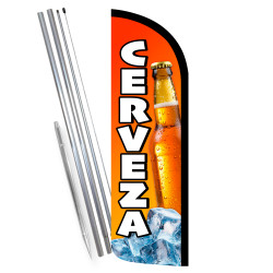 Cerveza - Beer Liquor Wine Premium Windless Feather Flag Bundle (Complete Kit) OR Optional Replacement Flag Only