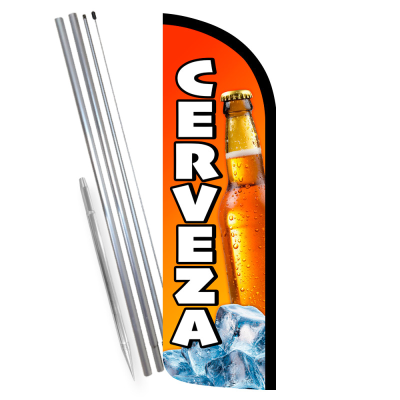 Cerveza - Beer Liquor Wine Premium Windless Feather Flag Bundle (Complete Kit) OR Optional Replacement Flag Only