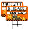 Equipment Rentals - Construction 2 Pack Double-Sided Yard Signs 16" x 24" with Metal Stakes (Made in Texas)