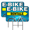 E-Bike Rentals - Electric Bicycle 2 Pack Double-Sided Yard Signs 16" x 24" with Metal Stakes (Made in Texas)