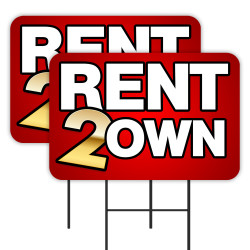 Rent To Own 2 Pack Double-Sided Yard Signs 16" x 24" with Metal Stakes (Made in Texas)