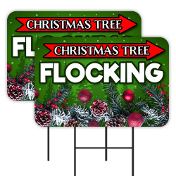 Christmas Tree Flocking 2 Pack Double-Sided Yard Signs 16" x 24" with Metal Stakes (Made in Texas)