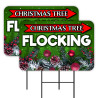 Christmas Tree Flocking 2 Pack Double-Sided Yard Signs 16" x 24" with Metal Stakes (Made in Texas)