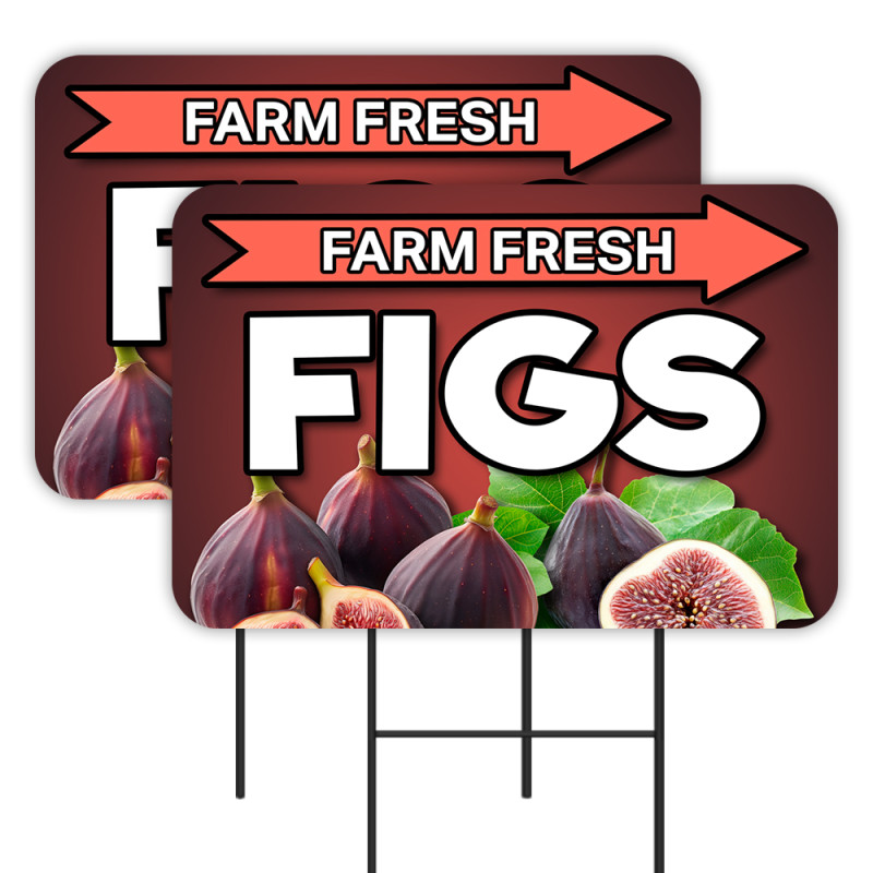 Farm Fresh Figs 2 Pack Double-Sided Yard Signs 16" x 24" with Metal Stakes (Made in Texas)
