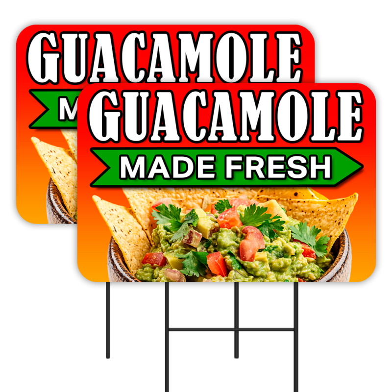 Fresh Guacamole - Mexican Food 2 Pack Double-Sided Yard Signs 16" x 24" with Metal Stakes (Made in Texas)