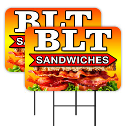 BLT Sandwiches - Bacon 2 Pack Double-Sided Yard Signs 16" x 24" with Metal Stakes (Made in Texas)