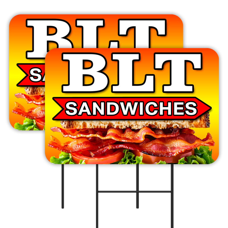BLT Sandwiches - Bacon 2 Pack Double-Sided Yard Signs 16" x 24" with Metal Stakes (Made in Texas)