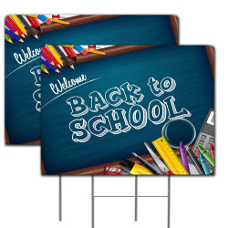 Welcome Back to School 2 Pack Yard Sign 16" x 24" - Double-Sided Print, with Metal Stakes 841098169527 (Made in The USA)