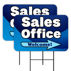 Sales Office 2 Pack Double-Sided Yard Signs 16" x 24" with Metal Stakes (Made in Texas)
